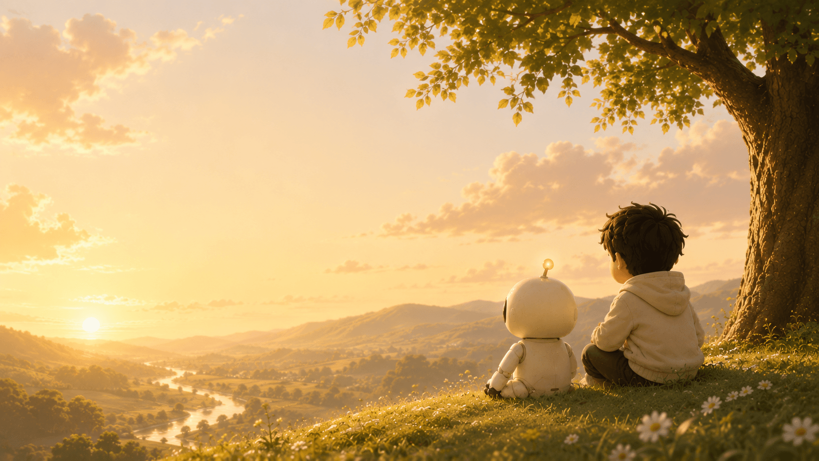 Hero · learner + Primerr under a tree at golden hour (hero-main)